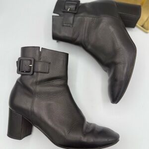 Grigiarancio Italian Black Ankle Boots with Chunky Heel and Decorative Buckle